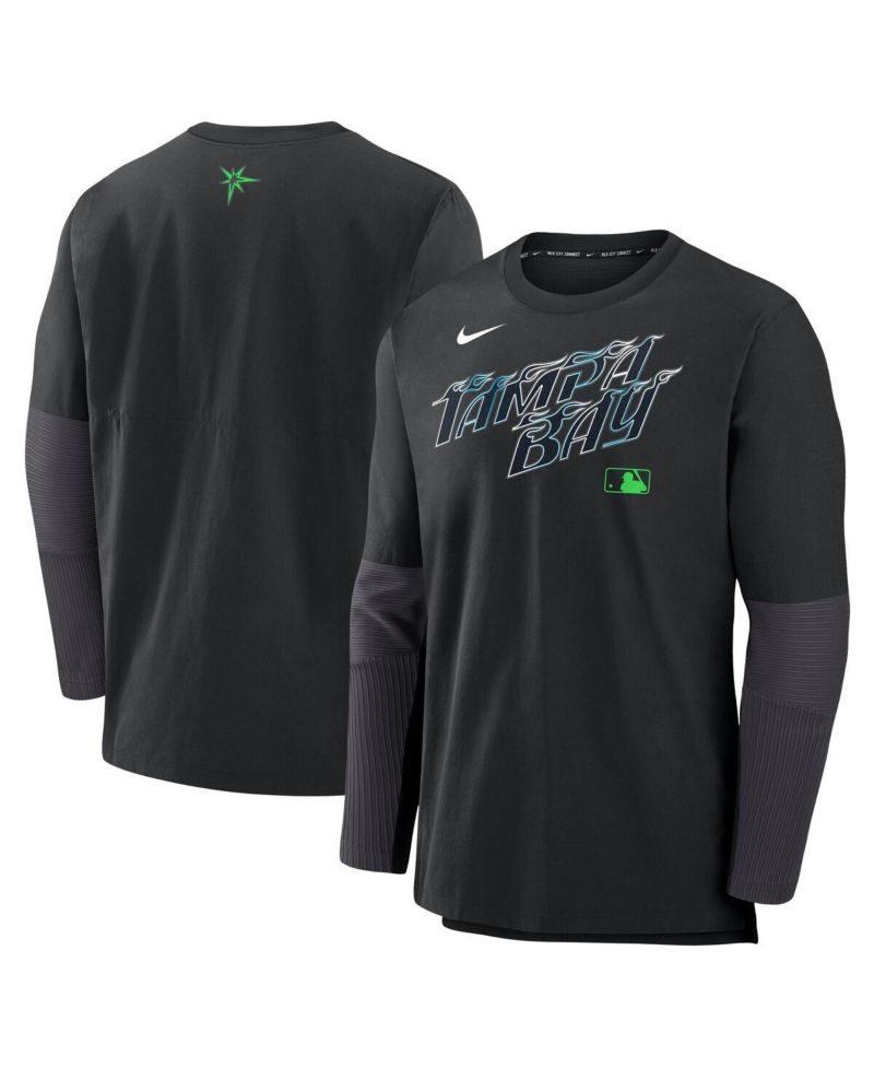Men's Black Tampa Bay Rays Authentic Collection City Connect Lightweight Player Tri-Blend Performance Long Sleeve T-Shirt