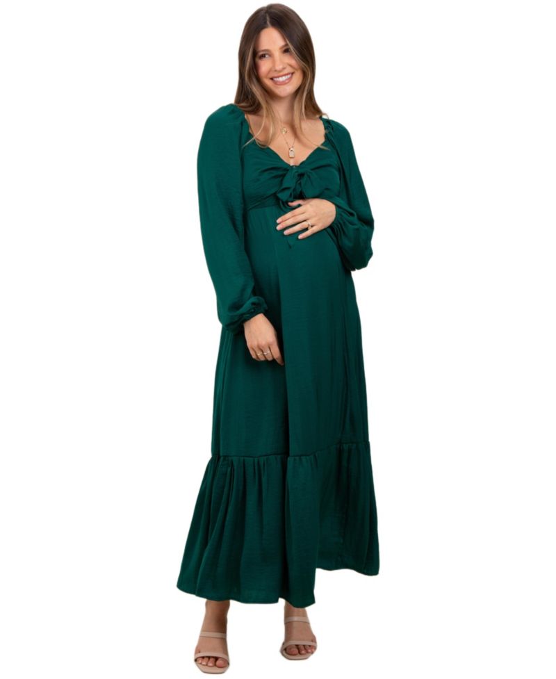 Women's Emerald Bow Satin Maxi Dress