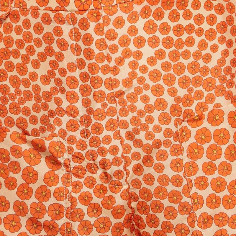 Women's Orange Ditsy Floral Print Silk Trousers
