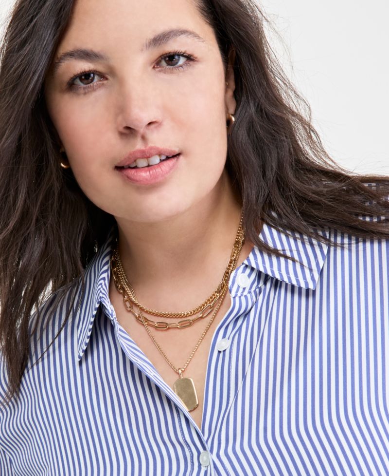 Trendy Plus Size Button-Front Crepe Shirt