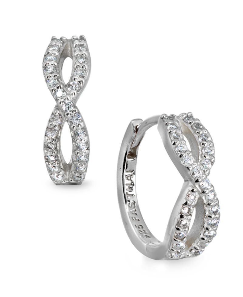 Cubic Zirconia Infinity Huggie Hoop Earrings in Sterling Silver
