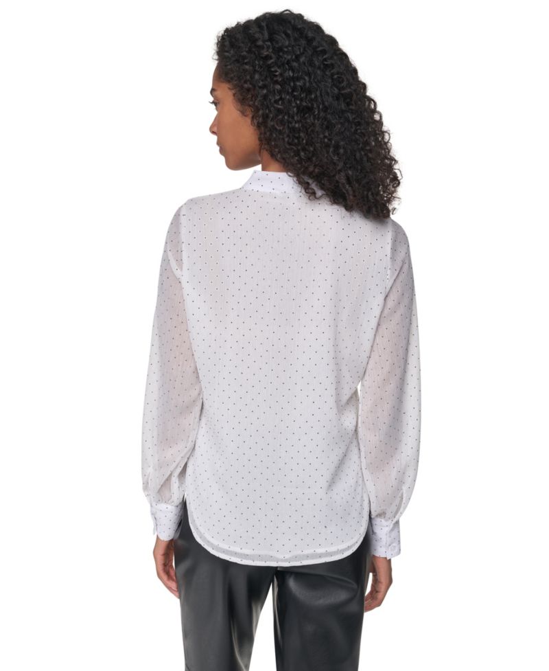 Petite Long-Sleeve Tie-Neck Button-Up Blouse