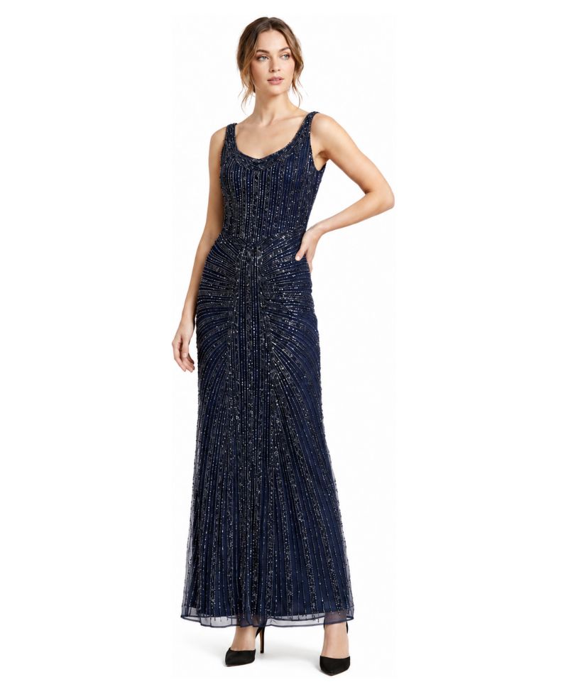 Women's Beaded V-Neck Long Gown