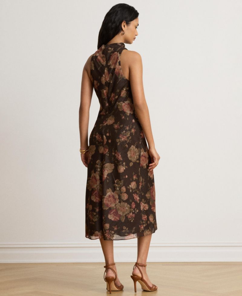 Women's Floral-Print Mockneck with Cowl Drape Cocktail Dress