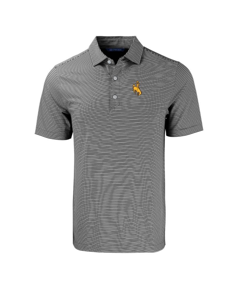 Men's Black/White Wyoming Cowboys Forge Eco Double Stripe Stretch Polo Shirt