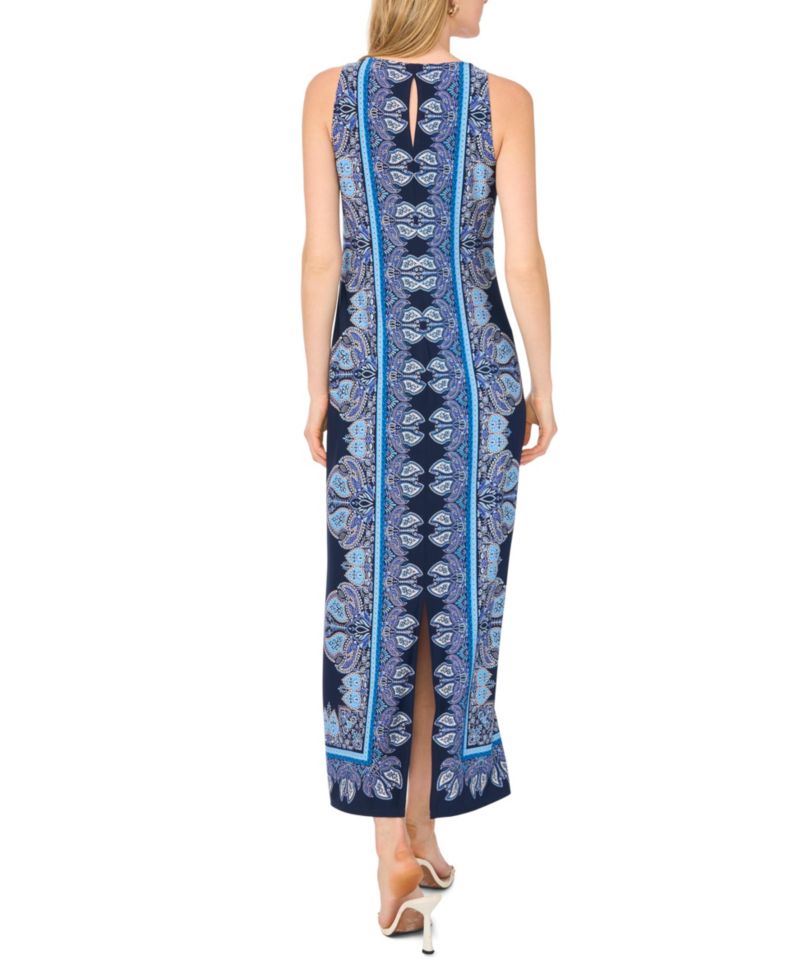 Women's Printed Sleeveless Crewneck Midi Dress