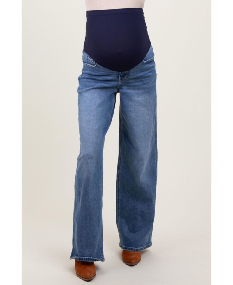 Women's Blue Washed Wide Leg Jeans