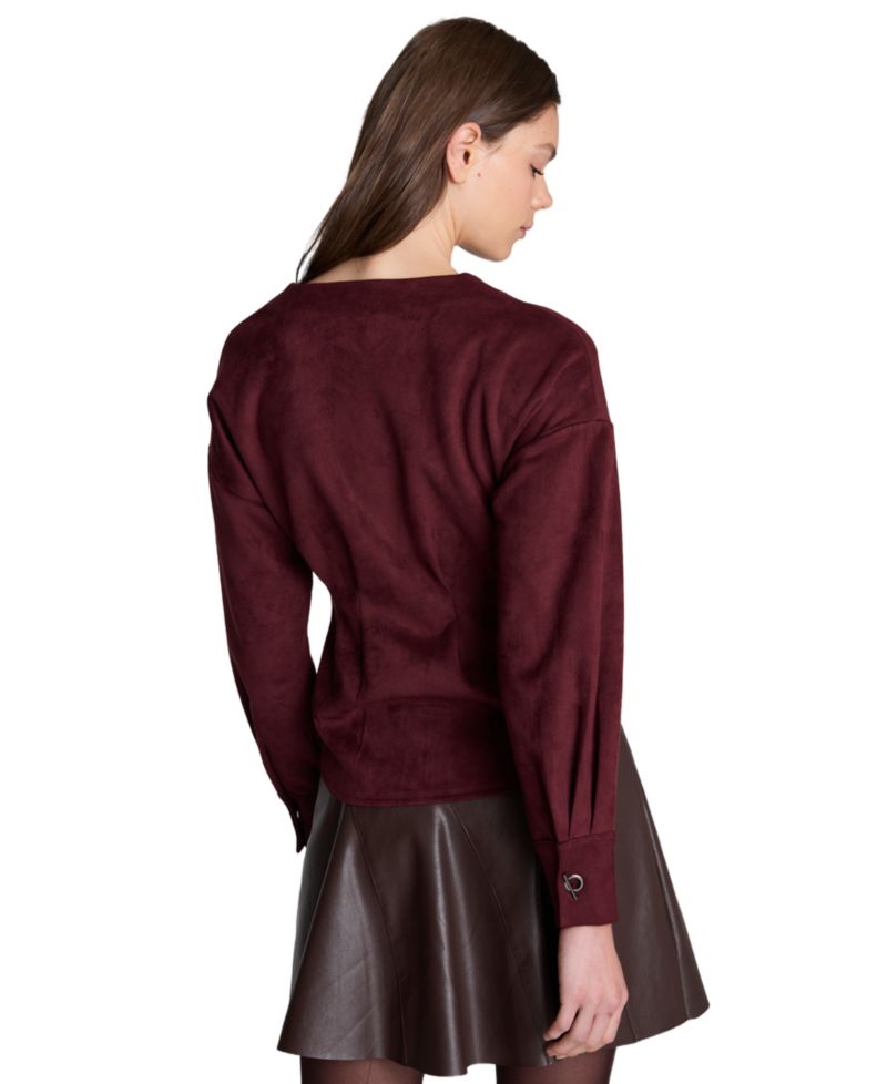 Women's Asymmetric Hem Pleated Faux Suede Shirt
