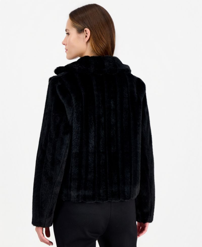 Women's Cropped Notched-Collar Faux Fur Jacket