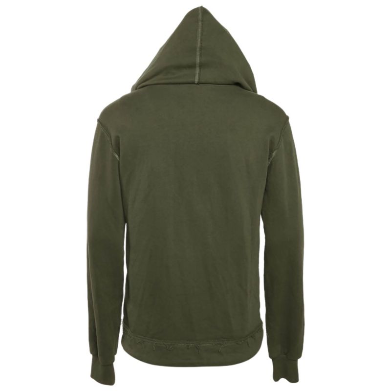 Men's Green Cotton Knit Distressed Hoodie