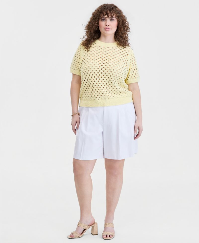 Trendy Plus Size Open-Knit Short-Sleeve Sweater