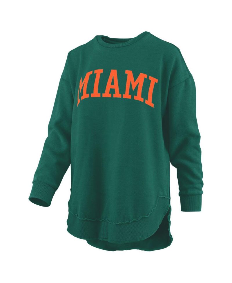 Women's Green Miami Hurricanes M&eacute;lange Poncho Vintage Fleece Long Sleeve Pullover Sweatshirt