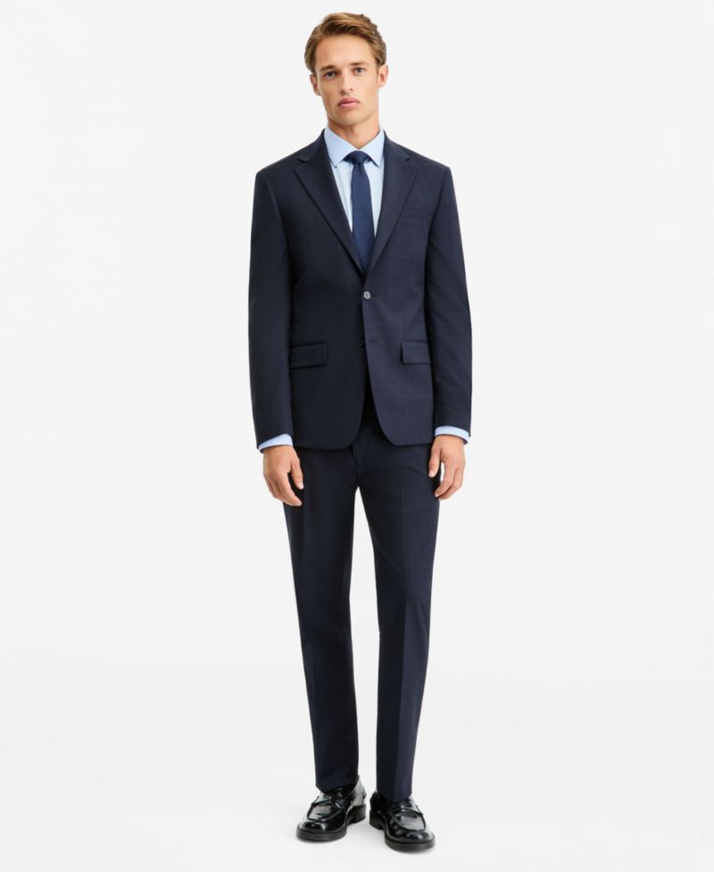 Men's Slim-Fit Wool-Blend Plaid Suit Pants