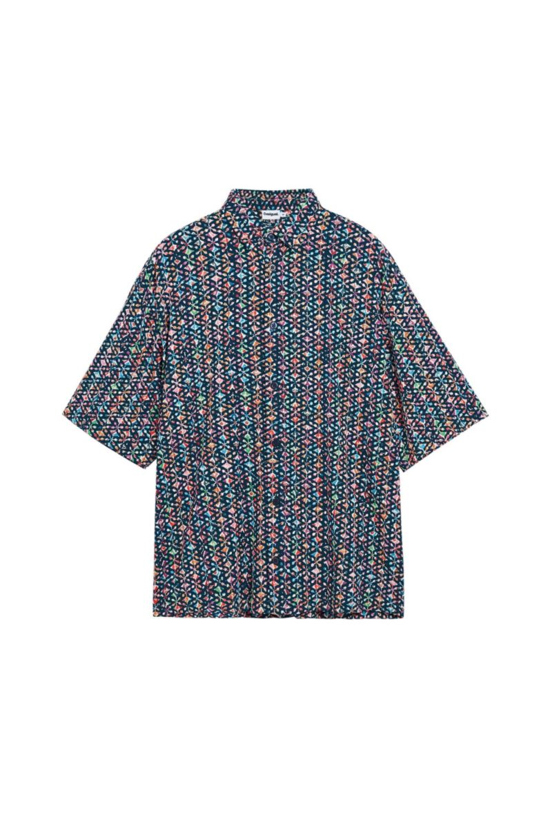 Men's Short-sleeve shirt with ethnic embroidery