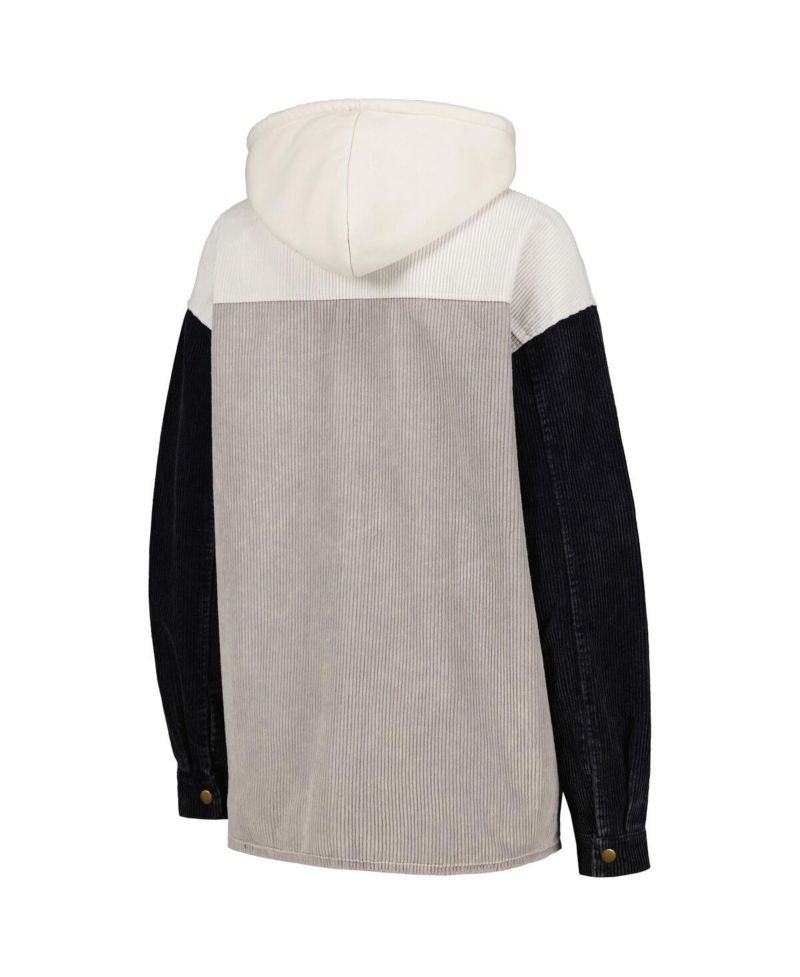 Women's Gray/Navy West Virginia Mountaineers Vintage Wash Corduroy Full-Snap Hooded Shacket