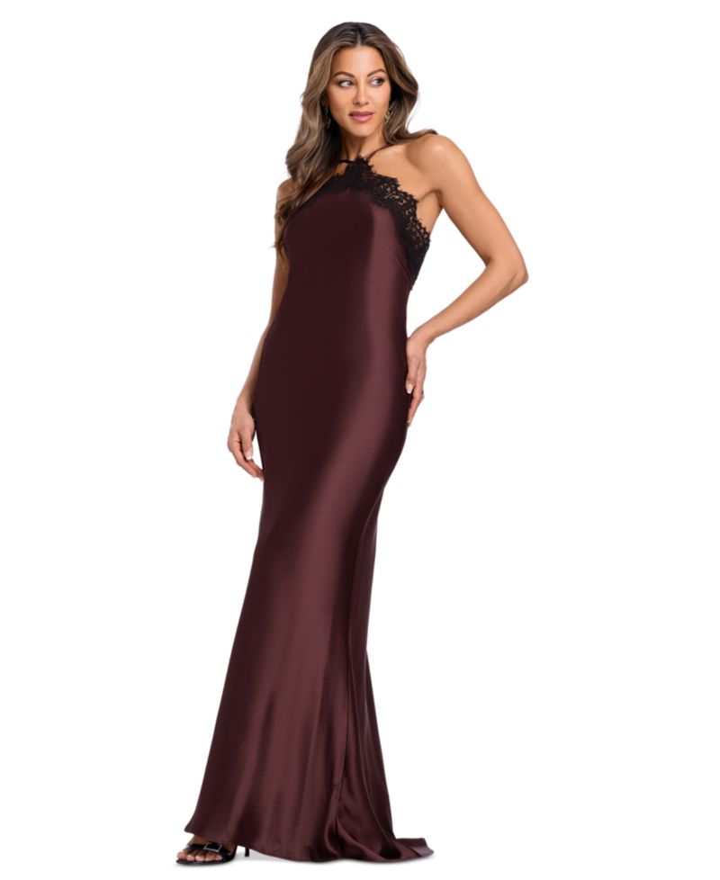 Women's Satin Lace Combination Halter Gown