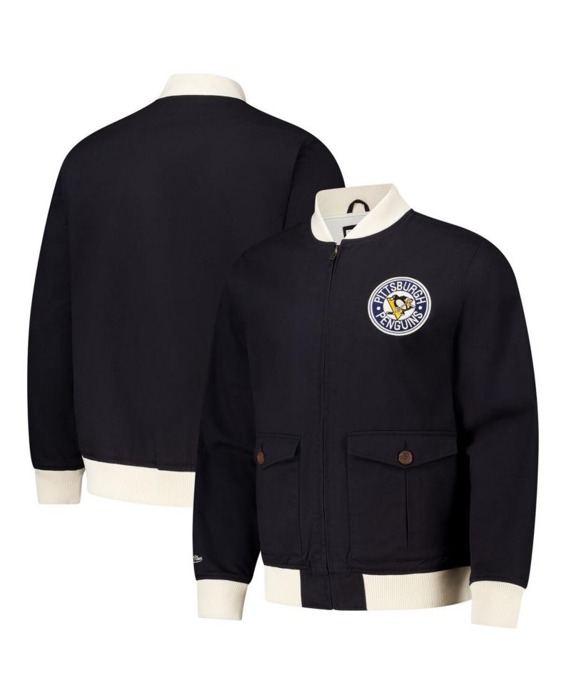 Men's Black Pittsburgh Penguins Vintage Coaches Cotton Twill Full-Zip Jacket