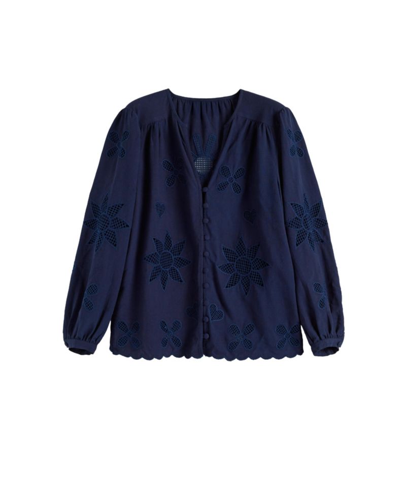 Women's Chinti and Parker Linen-Blend Broderie Blouse