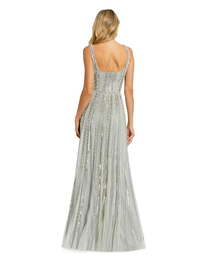 Women's Scoop Neck A-Line Gown with Striped Beading