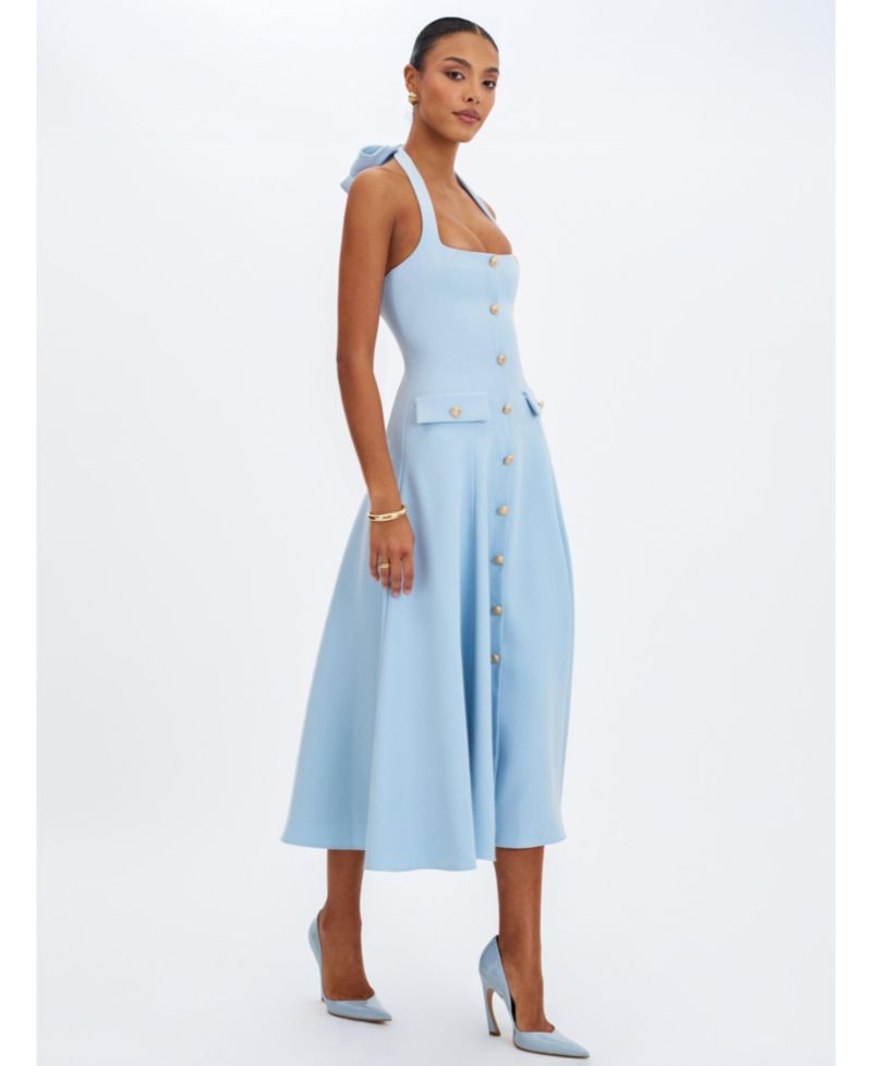 Women's Gillian Mist Blue Halter A-Line Midi Dress