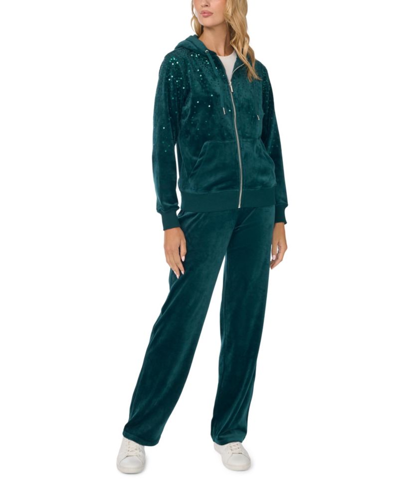 Plus Size Velour Zip-Front Hoodie Jacket