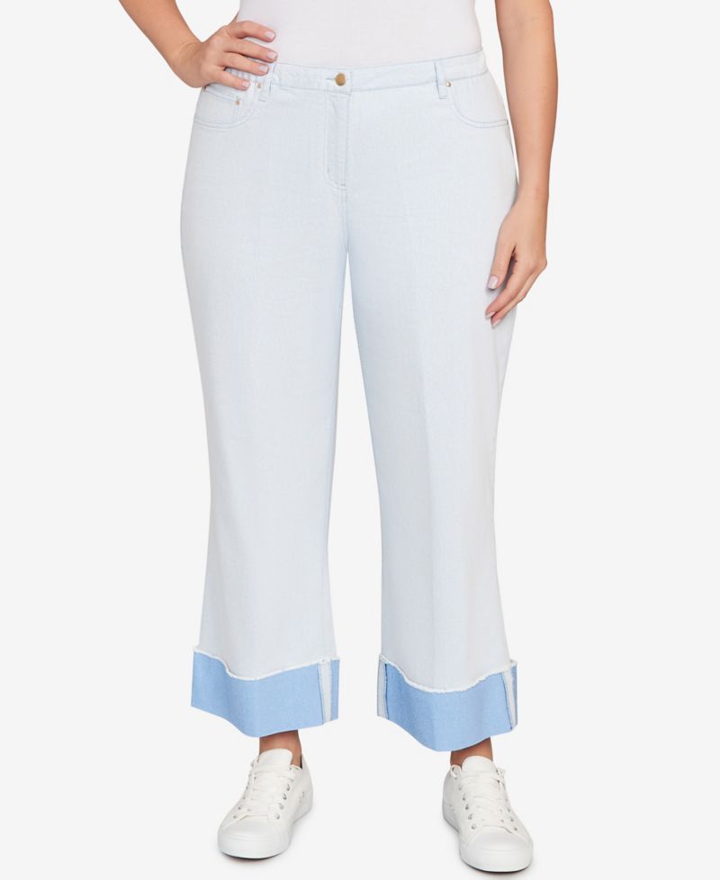 Plus Size Cuffed Pull-On Faux Fly Pants