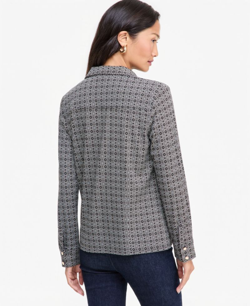 Women's Utility Printed Long-Sleeve Button-Up Blouse