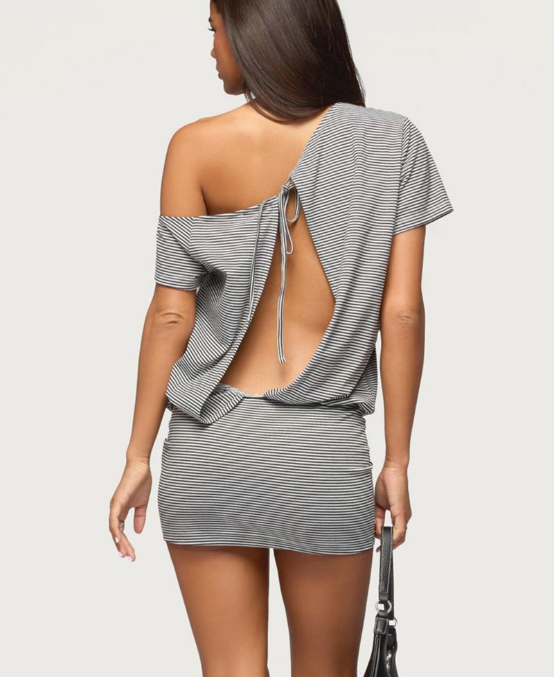 Women's Striped Off Shoulder Cutout Mini Dress