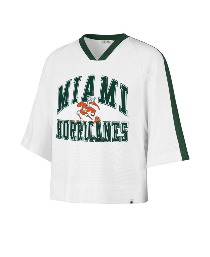 Women's '47 White Miami Hurricanes Big Overarch Drop Needle Raglan V-Neck T-Shirt