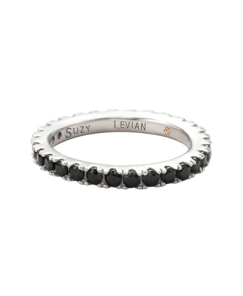 Suzy Levian Sterling Silver Thin Cubic Zirconia Eternity Band Ring