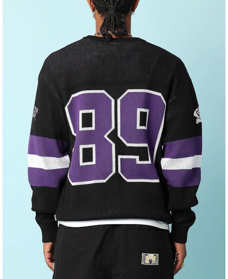 Men's Gridiron Knitted Sweater- Black, 2XL