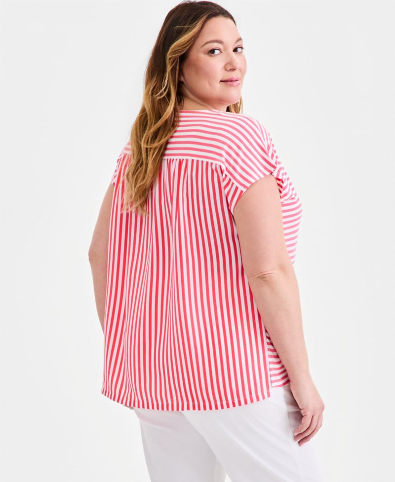 Plus Striped Short-Sleeve Mixed-Media Tee
