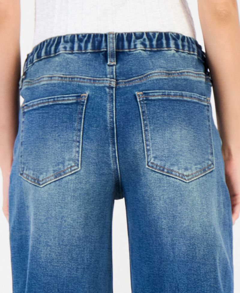 Juniors' Asym Elastic Back Waist High-Rise Wide-Leg Jeans