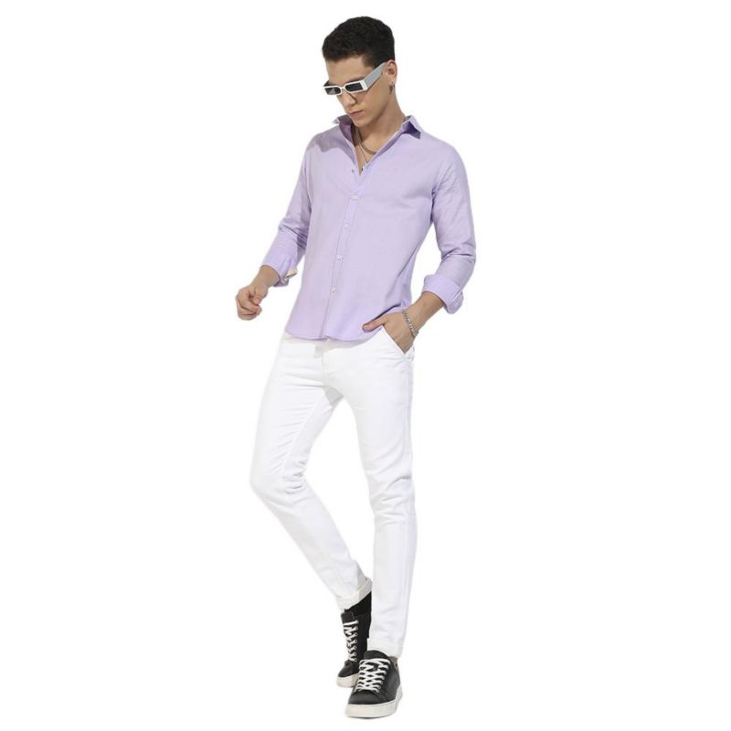 Men's Lavender Self-Design Striped Shirt