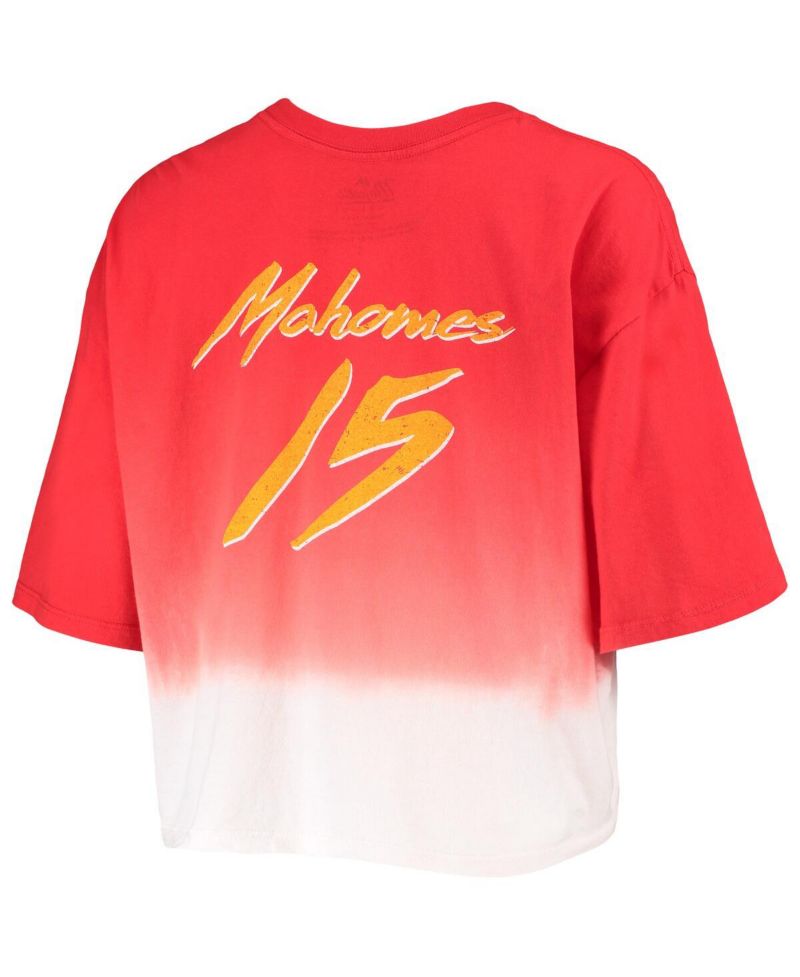 Women's Threads Patrick Mahomes Red, White Kansas City Chiefs Drip-Dye Player Name and Number Tri-Blend Crop T-shirt