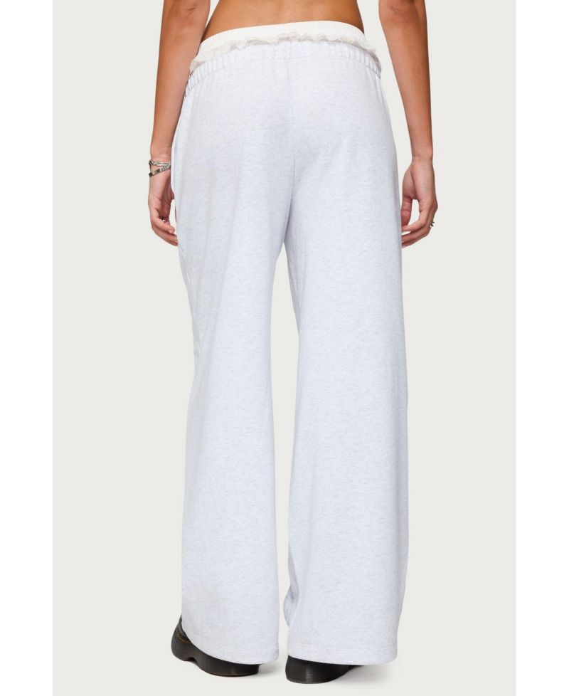 Womens Tamia Peekaboo Ruffle Lace Sweatpants