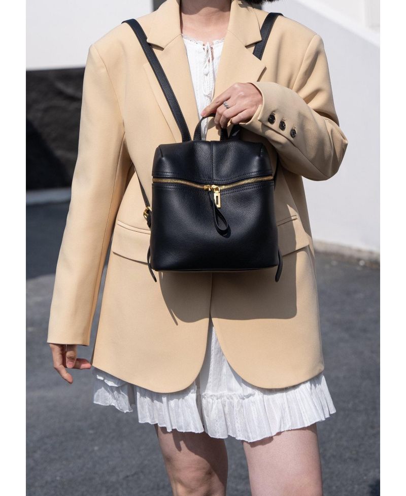 Sutton Small Pebbled Leather Backpack Purse Top Handle Zipper Closure Travel Casual Bag for Women
