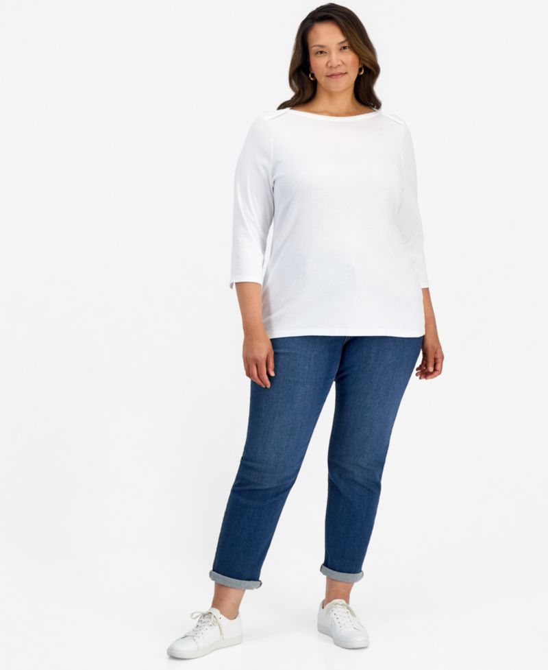 Plus Size 3/4 Sleeve Boat-Neck Top