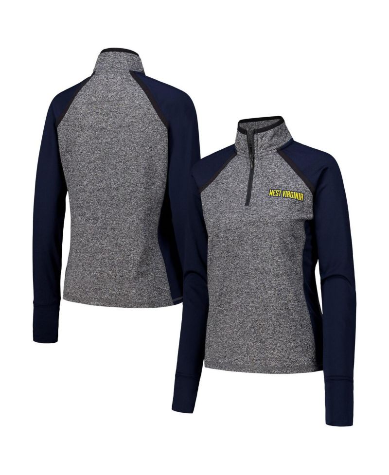 Women's Navy/Heather Gray West Virginia Mountaineers Finalist Raglan Quarter-Zip Jacket