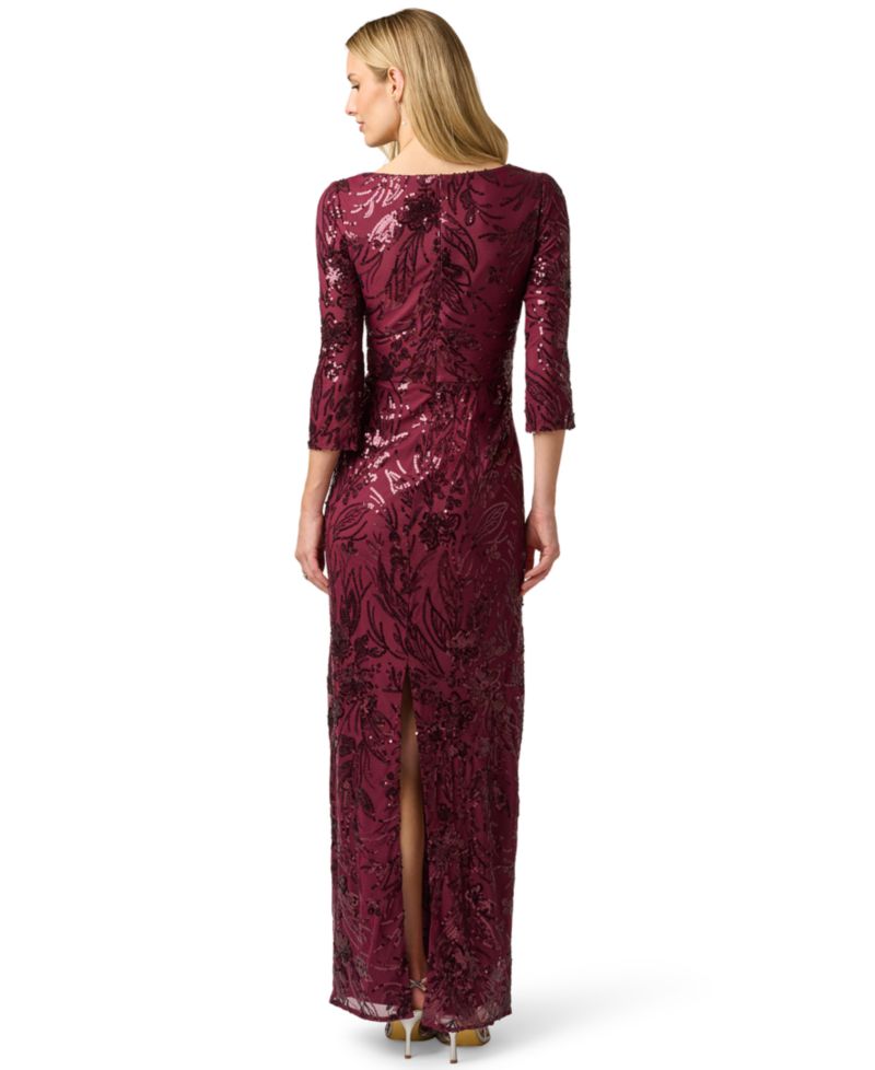 Women's Floral-Print Sequin-Embroidered V-Neck Gown