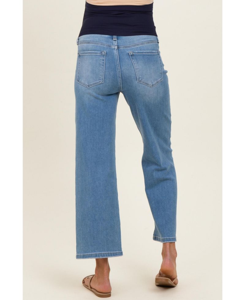 Women's Blue Medium Wash Cropped Wide Leg Jeans
