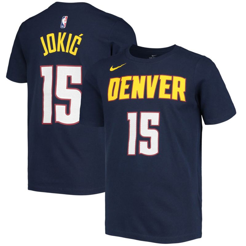 Nike Big Boys and Girls Nikola Jokic Navy Denver Nuggets Logo Name and Number Performance T-shirt