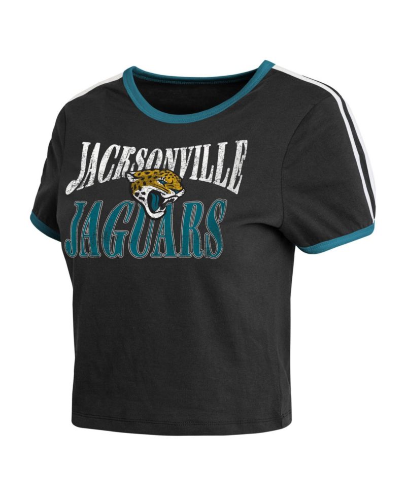 Women's Black Jacksonville Jaguars Cropped Throwback Ringer Baby T-Shirt
