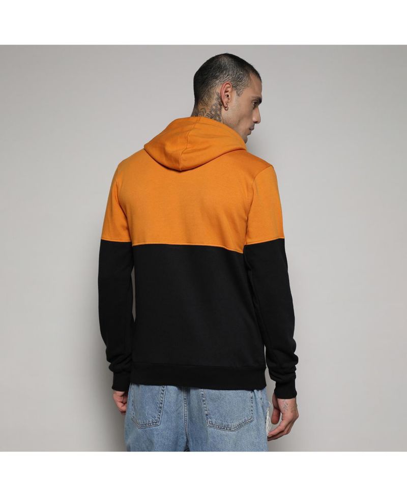 Men's Black & Mustard Yellow Pullover Hoodie With Ribbed Hem