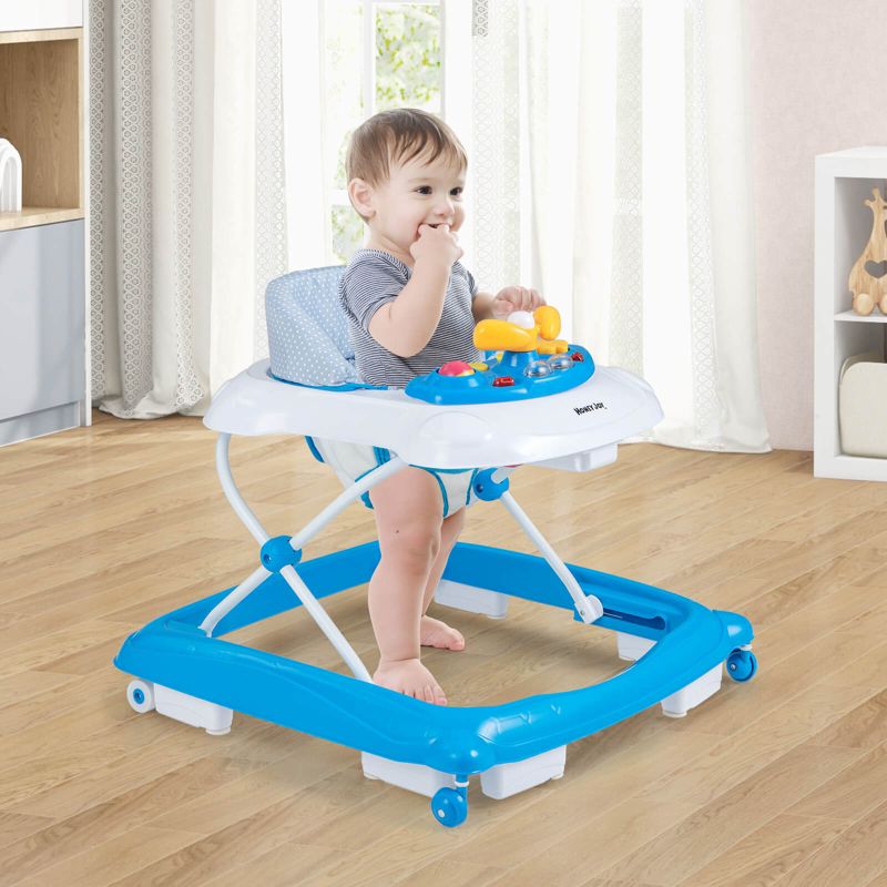 Foldable Baby Walker with 3 Adjustable Heights Comfy Padded Seat