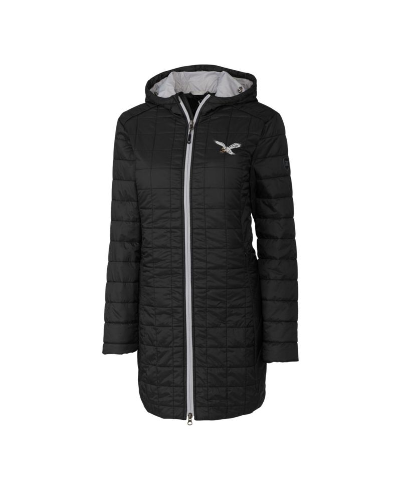 Women's Black Philadelphia Eagles Gridiron Classics Logo Rainier PrimaLoft Eco Insulated Hooded Long Coat