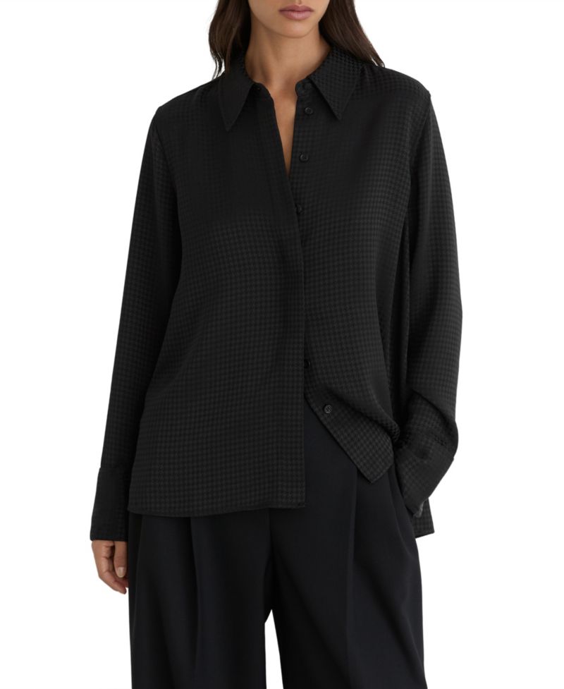 Women's Houndstooth Long-Sleeve Button-Up Shirt