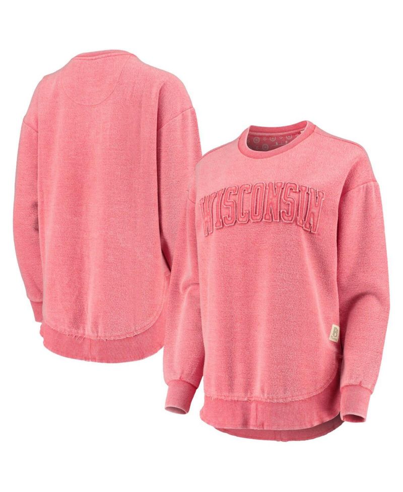 Women's Red Distressed Wisconsin Badgers Ponchoville Pullover Sweatshirt