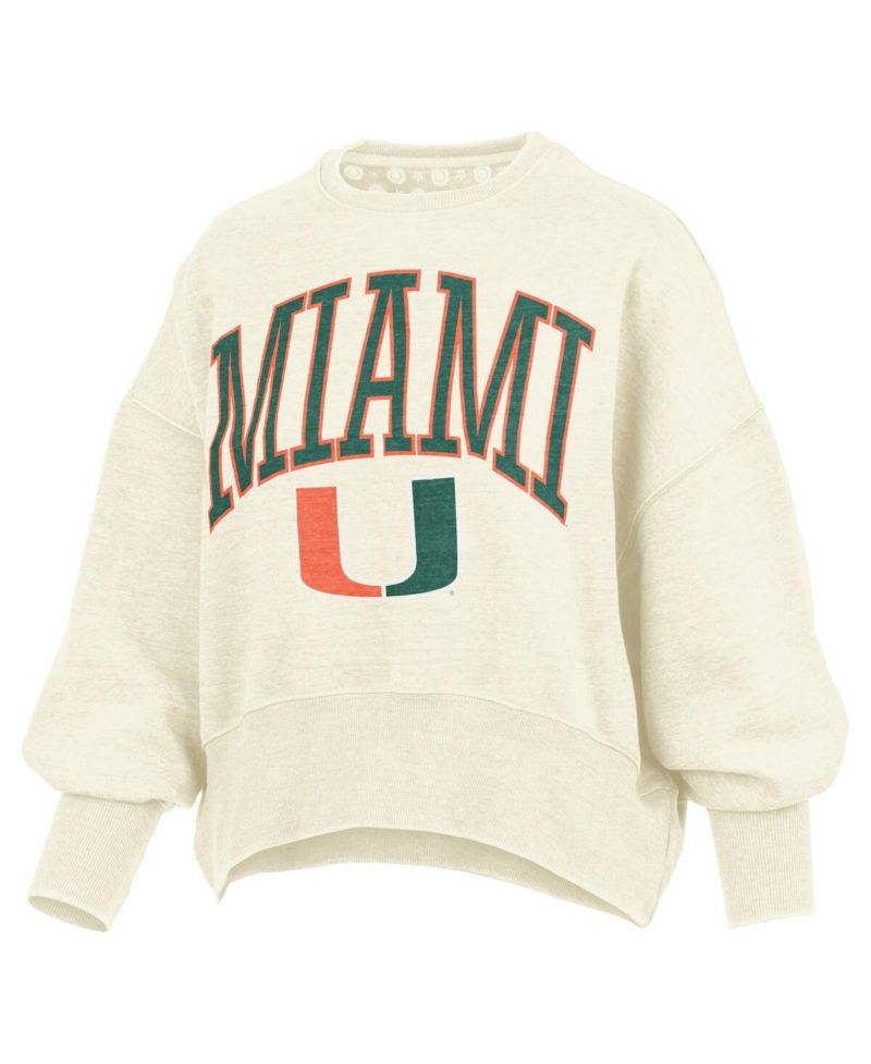 Women's Natural Miami Hurricanes Oversized Waist-Length Crewneck Sweatshirt