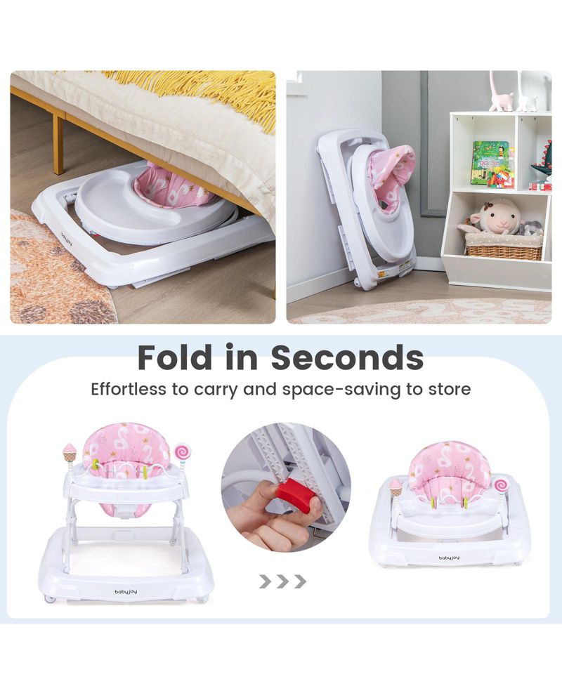 Foldable Baby Activity Walker with Adjustable Height and Detachable Seat Cushion